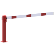 Compact hand barrier | with fixed support post | clear width: 1500 mm | with tringular look | hot-dip galvanized and coated red / white